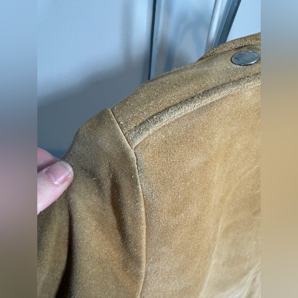 Large OAK NYC  Womens Genuine Leather Suede Moto Biker Jacket Tan Camel - Picture 9 of 10